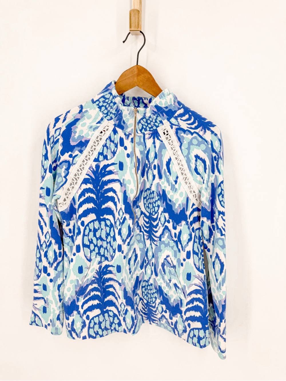 Lilly Pulitzer Blue Multi-Print Mock Neck Pullover